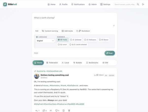 littleFedi timeline view